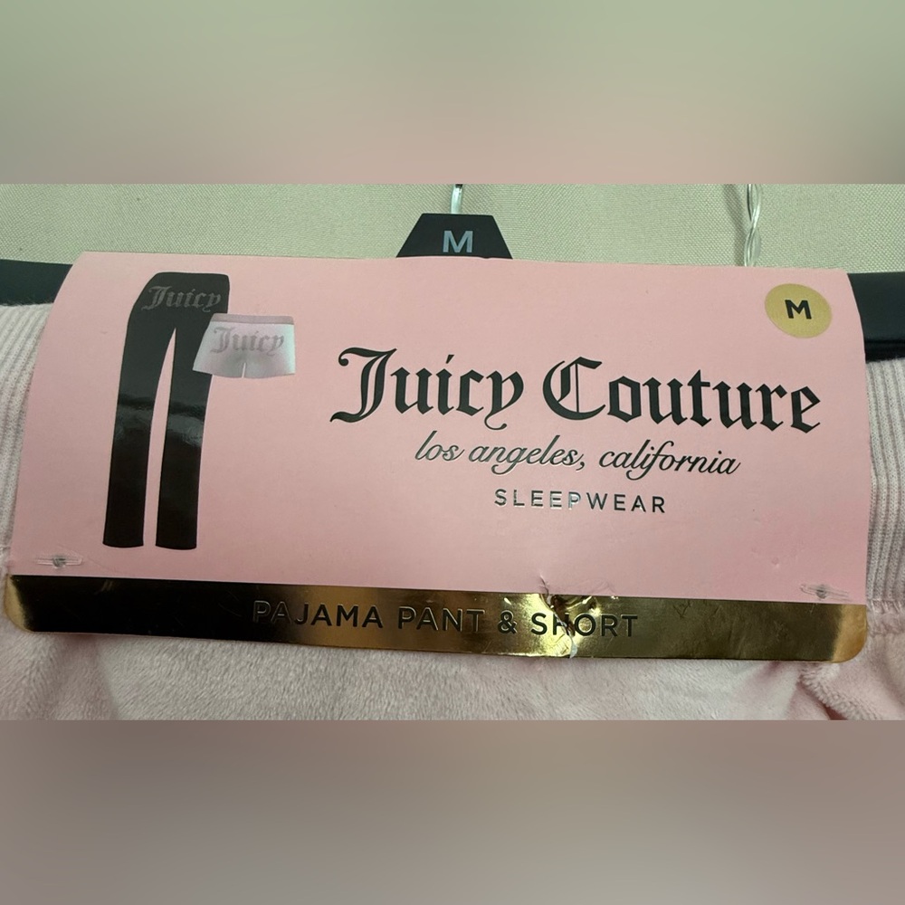 Juicy Couture Black Pajama Pants & Pink Pajama Shorts Set, Size Medium, NWT. - Picture 3 of 5